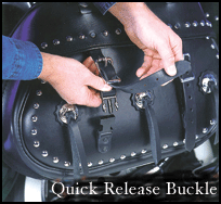 Quick Release Buckle on US Made Leather Saddlebag